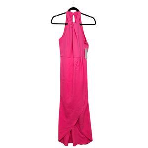 NWT Julia Jordan Midi Dress Women's 2 Fuchsia Pink Knot-Neck Tulip Hem (1111)